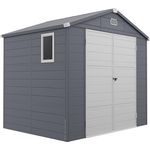 Outsunny Gerätehaus 4,1m³, Gartenhaus mit Pultdach, 240 x 190 x 180/228 cm, Grau, Abschließbare Tür, Fenster, Fahrradgarage, Gartenschrank aus Aluminium