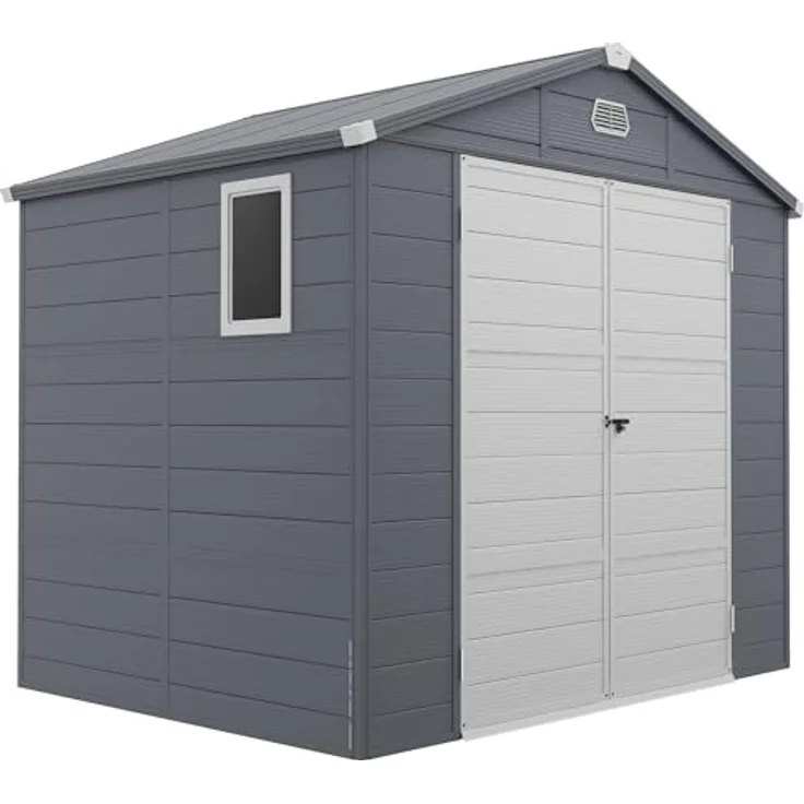 Outsunny Gerätehaus 4,1m³, Gartenhaus mit Pultdach, 240 x 190 x 180/228 cm, Grau, Abschließbare Tür, Fenster, Fahrradgarage, Gartenschrank aus Aluminium – Bild 1