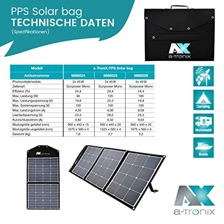 a-TroniX PPS Solar Bag 135W 3x45W faltbares Solarmodul – Bild 5
