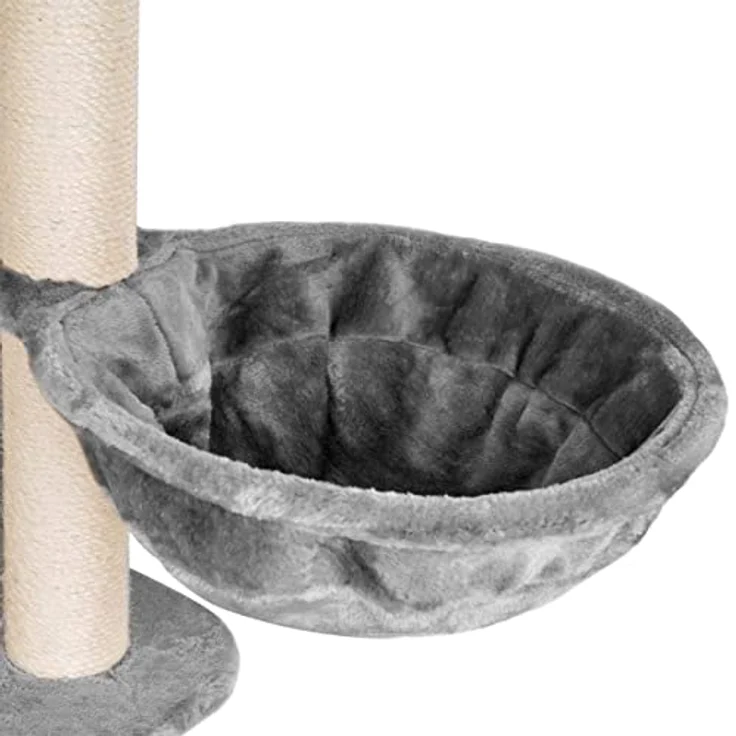 HAPPYPET Kratzbaum für Katzen groß 181 cm hoch - Stabiler Kletterbaum Katzenbaum, Dicke Stämme mit 11 cm, Haus & Spieltunnel, große Liegemulden, Spietau mit Kratzrolle, Grau – Bild 3