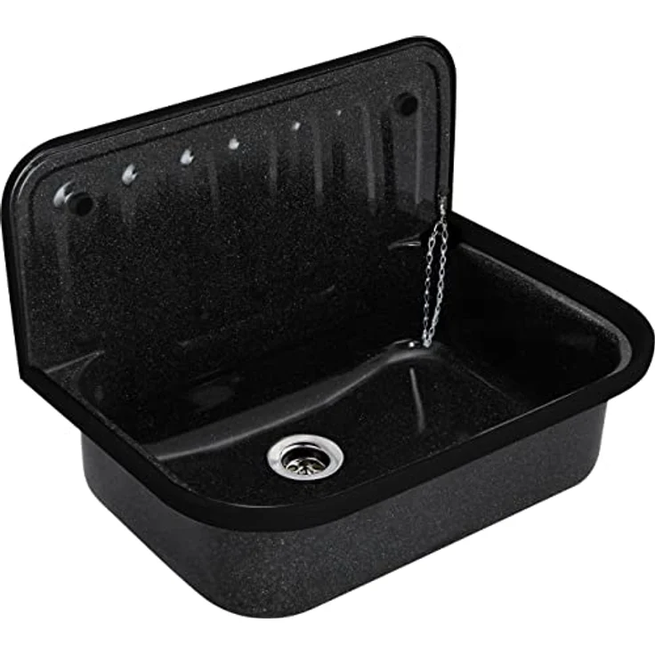 Sanicomfort Waschbecken Sanicomfort Stahl-Ausgussbecken Granitoptik 50 x, Robustes und langlebiges Stahl-Ausgussbecken in hochwertiger Granitoptik, 50 x 38 cm, schwarz – Bild 4