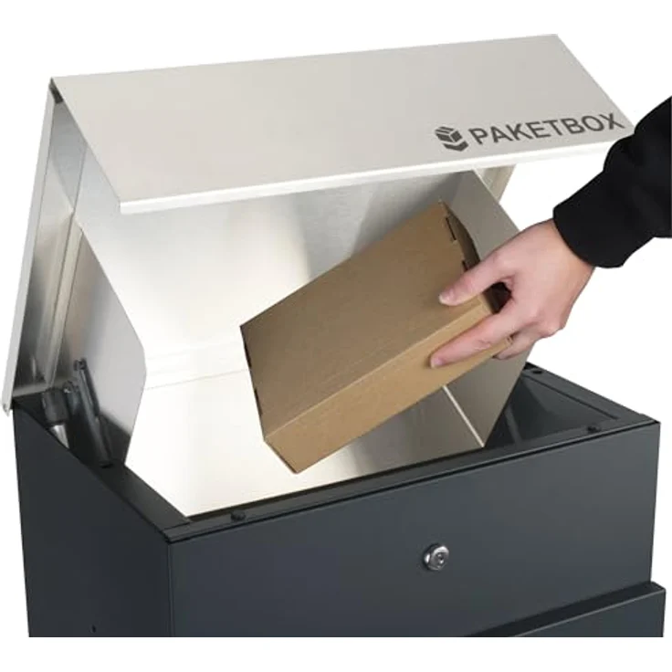 Zelsius Briefkasten Jordan mit Paketfach | pulverbeschichteter Stahl mit Edelstahl Elementen | RAL7016 Anthrazit | integrierte Rückholsperre | Wand- oder Ständermontage | Paketbriefkasten – Bild 5
