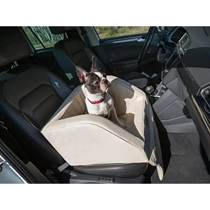 DOGGY Hundeautositz, Hundebox, Hundebett, für kleine Hunde, Beige Leder, (46x46x31 cm) – Bild 2