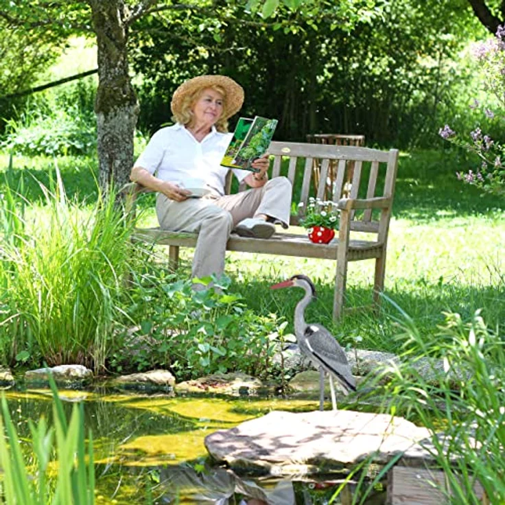 Relaxdays, grau Dekofigur Reiher, Schutz gegen Fischreiher, stehender Graureiher, in Boden einsteckbar, Garten Teich, PE, 1 Stück – Bild 4