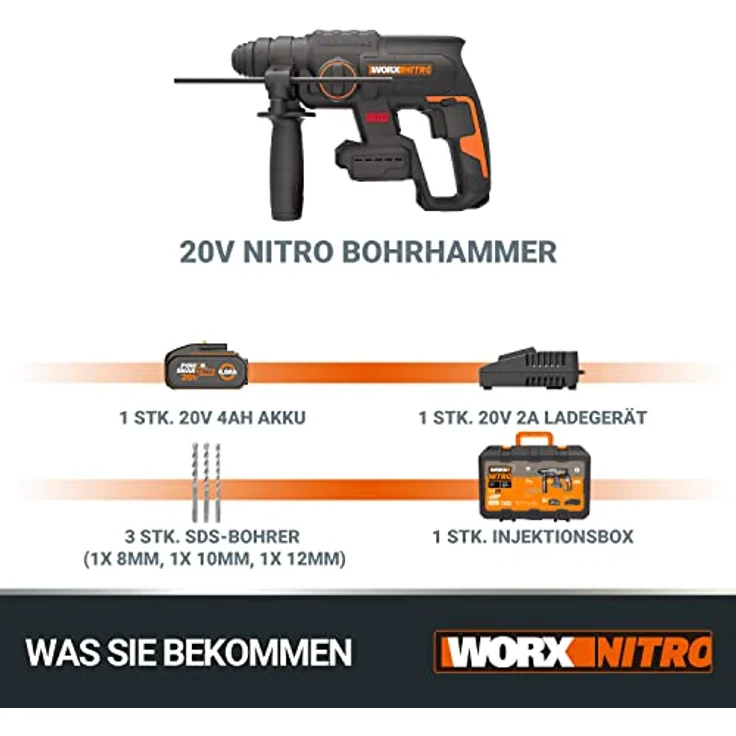 Worx Akku-Bohrhammer NITRO WX381, max. 1350 U/min, 3-In-1, Brushless-Motor, inkl. Akku & Schnellladegerät – Bild 6