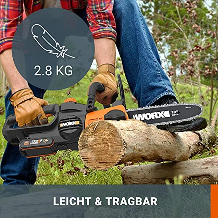 WORX WG322E.9 Akku Kettensäge 20V Praktische Holzsäge für Einsätze im Garten & Bauarbeiten - mit 25 cm Schnittlänge & automatischer Kettenspannung – Bild 5