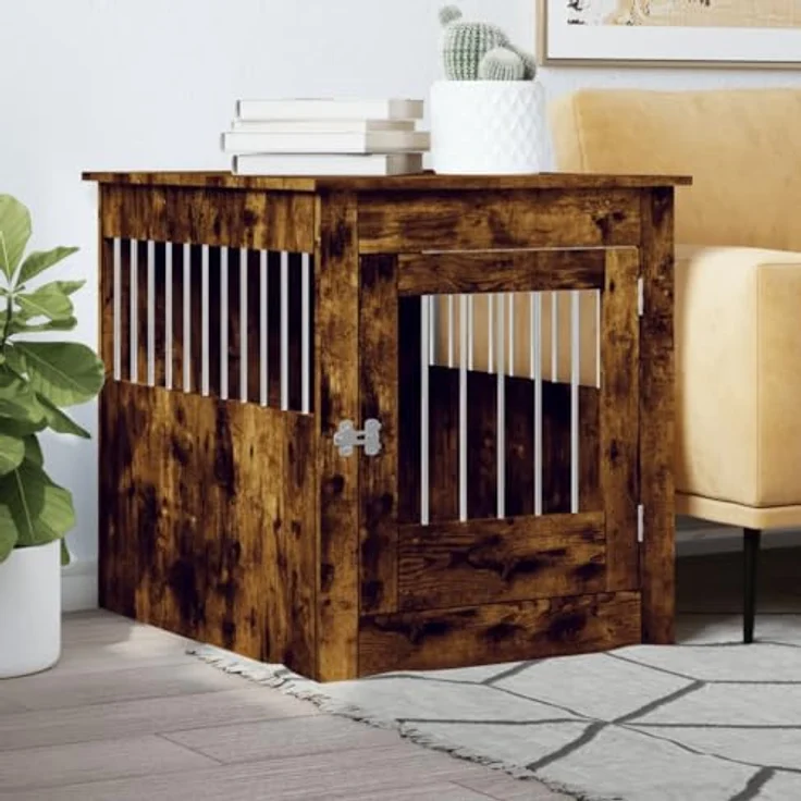 vidaXL Käfigschrank für Hunde, Eiche, Rauchgrau, 64,5 x 80 x 71 cm - Stabiler Hundekäfig mit 2-in-1 Funktion – Bild 2
