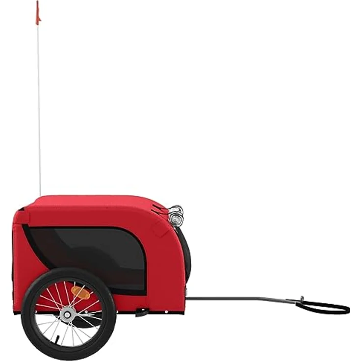 vidaXL Fahrradanhänger für Hunde, Hundeanhänger mit Reflektoren Flagge, Hundetransporter Maximale Belastbarkeit 45kg, Rot Schwarz Oxford-Gewebe Eisen – Bild 5
