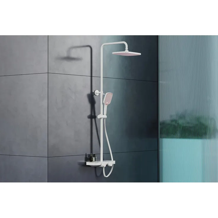 Bernstein Duschsystem BS371, Weiß matt - Thermostat, Ablagefläche, wählbare Handbrause und Duschkopf