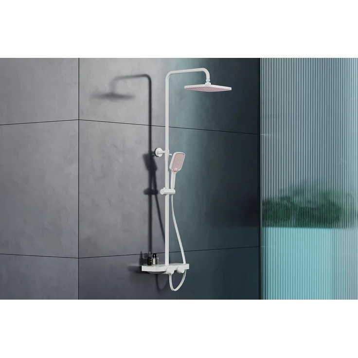 Bernstein Duschsystem BS371, Weiß matt - Thermostat, Ablagefläche, wählbare Handbrause und Duschkopf – Bild 1