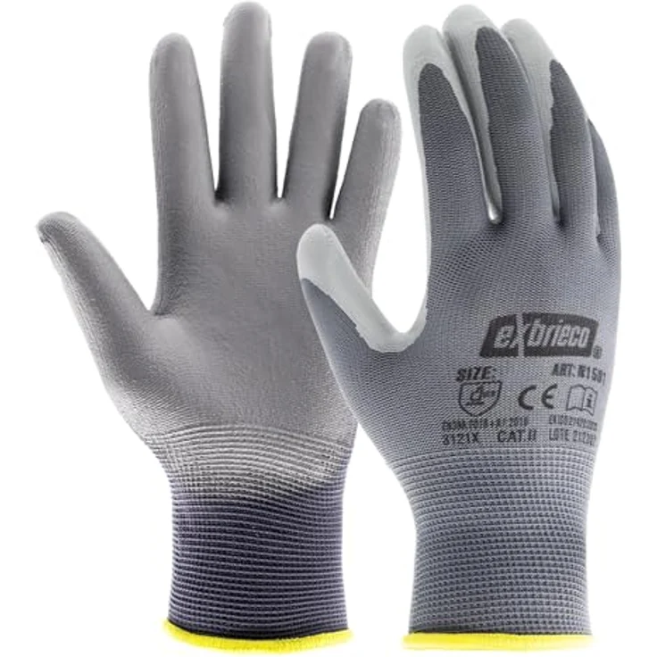 EXBRIECO Professionelle Arbeitshandschuhe 3, 6 oder 12 Paare Schutzhandschuhe, Polyester & Nitril, taktile Genauigkeit, atmungsaktiv, elastisch, widerstandsfähig - Schwarz – Bild 1