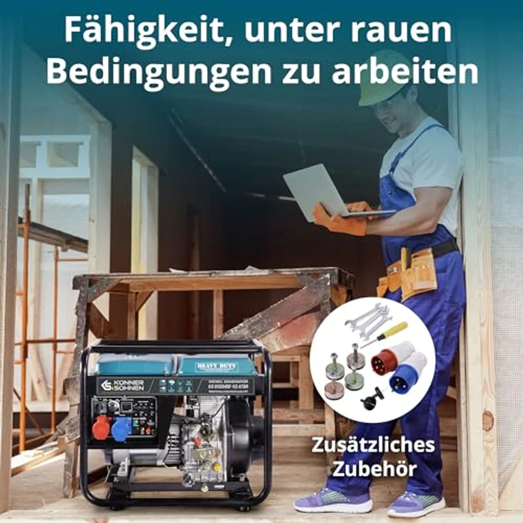 Könner & Söhnen KS9100HDE-1/3 ATSR Diesel-Stromgenerator, 6.5 kW Notstromaggregat mit VTS-Technologie und 15 L Tank – Bild 7