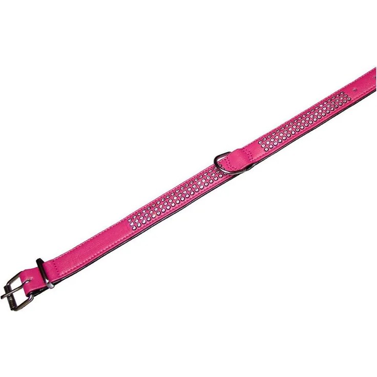 Nobby Hunde-Halsband Crystal dreireihig fuchsia/schwarz, Kunstleder mit Swarovski-Kristallen