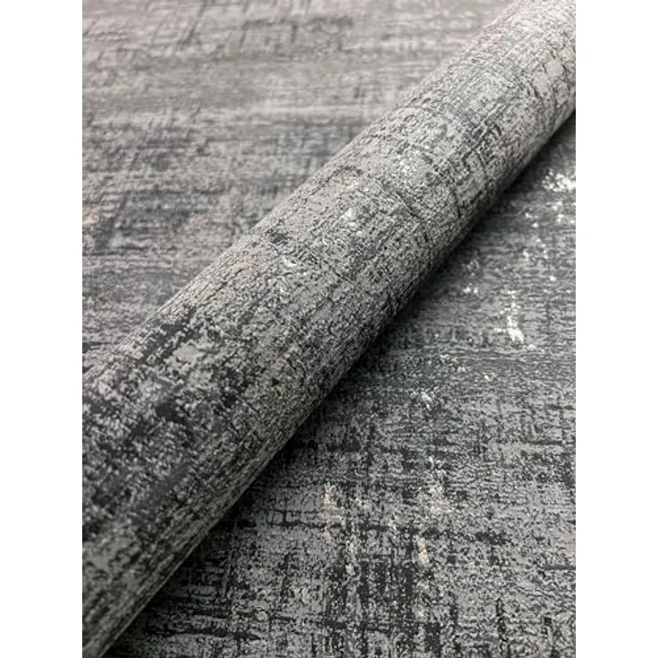 Newroom Vliestapete Betonoptik Schwarz, Industrial Used Look mit Metallic Glanz, 10,05 m x 0,53 m, hochwaschbeständig und lichtbeständig – Bild 2