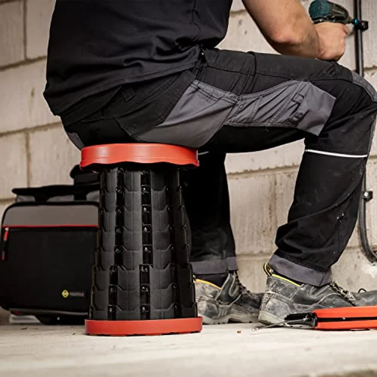 AVit AV00010 Zusammenklappbarer Teleskop-Hocker | Höhenverstellbar 6-46 cm | Tragbar bis 200 kg | Rutschfester Boden | Ideal für Handwerker – Bild 2