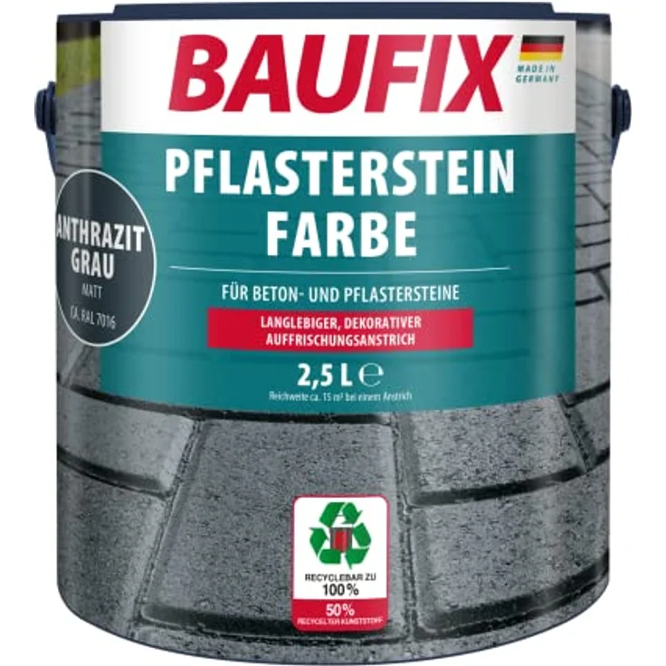 BAUFIX Pflasterstein Farbe anthrazitgrau, matt, 2.5 Liter, Beton- und Bodenfarbe, mit gute Haftung, für Beton/Pflastersteine, langer Witterungsschutz – Bild 1