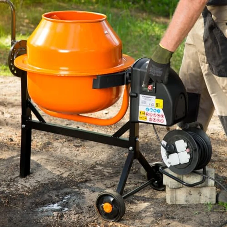 EBERTH Betonmischer 65L, Elektrisch mit 220W Motor, Stahlgestell, breite Fußplatte, orange/schwarz – Bild 8