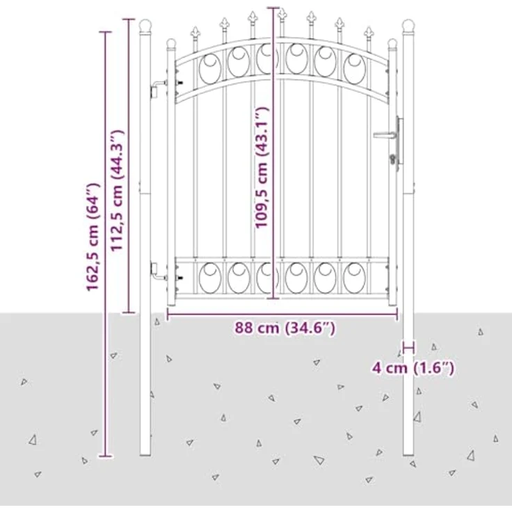 vidaXL Gartentor Zauntor Grau, pulverbeschichteter Stahl mit gewölbtem Design und Sicherheitsriegel, 125 x 100 cm – Bild 3