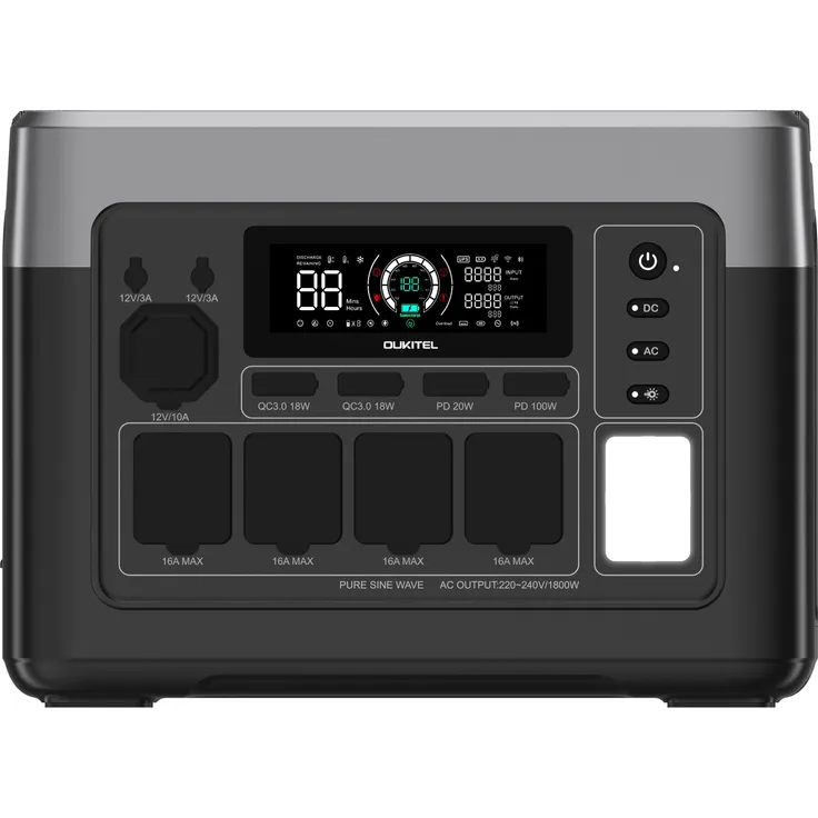 OUKITEL P1500E Plus Powerstation 1536Wh, 1800W (3600W Spitze), LiFePO4, 4×230V Schuko, PD 100W, UPS, tragbar