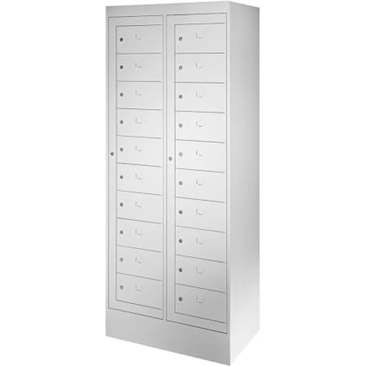 Certeo - Laptopschrank | 20 Fächer | Lichtgrau Schließfachschrank Tabletschrank