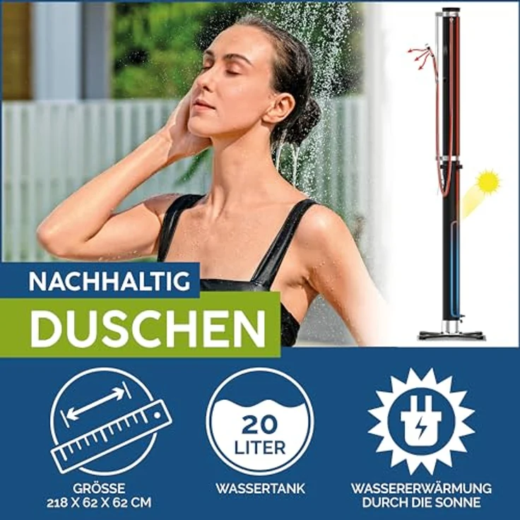 BESTWAY Gartendusche Solarflow 20 Liter, anthrazit, mit verstellbarem Duschkopf und Temperaturregler – Bild 4