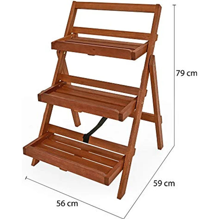 Blumentreppe 3 Stufen Regal 79 x 59 x 56cm Akazienholz Pflanzregal Blumenregal Blumenleiter – Bild 8