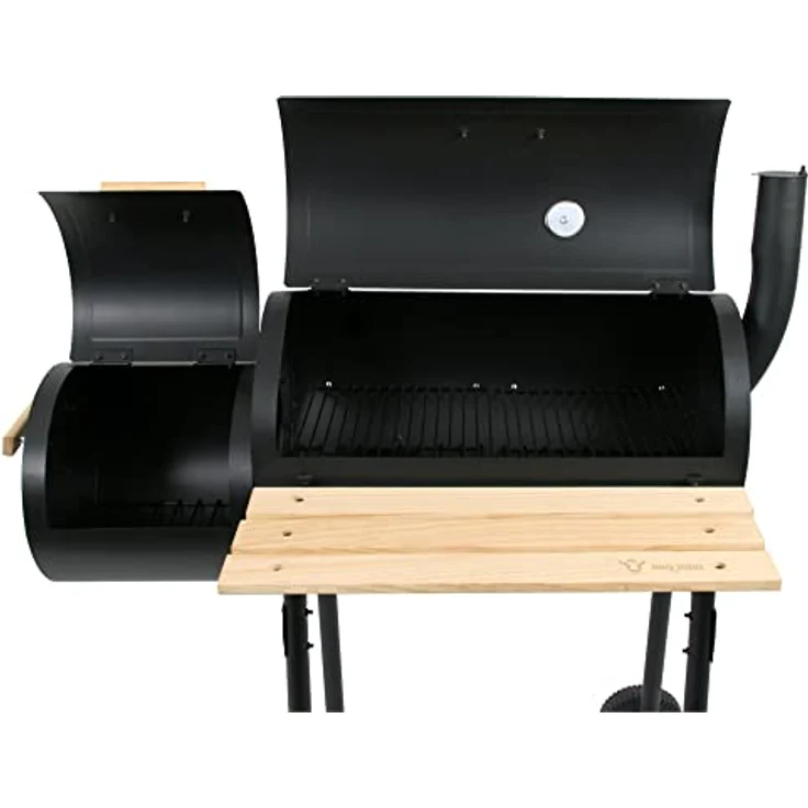 BBQ-Toro Smoker BBQ Smoker Grill, Holzkohle Grillwagen, Barbecue Holzkohlegrill, mit seitlicher Feuerbox und Thermometer, schwarz – Bild 5