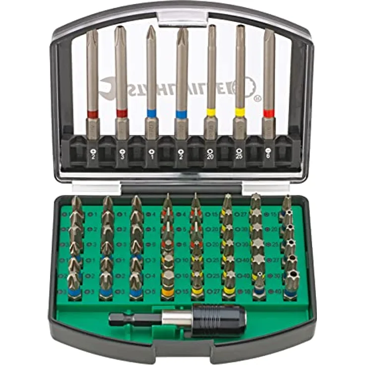 Stahlwille Bit Set 56-tlg. Bitsatz mit 1/4" Bithalter magnetisch TORX, Innensechskant und Kreuzschlitz (PH, PZ) Bits, für Akkuschrauber und Schlagschrauber, 1206
