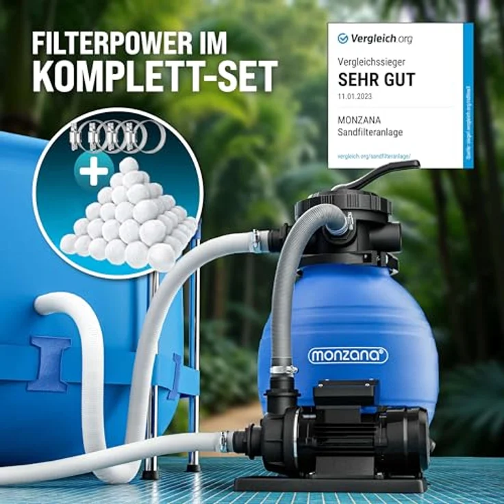 Monzana - Sandfilteranlage 9.960 L-h mit Vorfilter und XXL Tank + 700g Filterbälle Polysphere Filterwatte Filter Balls – Bild 4