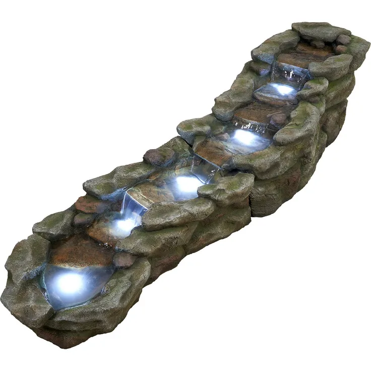 AcquaArte Gartenbrunnen Wasserspiel BREMBO, Komplettset mit LED-Beleuchtung, Pumpe und natürlicher Felsgesteins-Optik