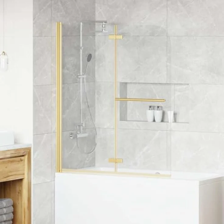 vidaXL Duschwand Duschabtrennung Gold, 120 x 140 cm, ESG-Glas und Aluminium, faltbar und drehbar – Bild 2