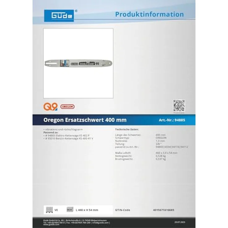 GUEDEAKTIVBANK Oregon Ersatzschwert 400 mm, vibrations- und rückschlagsarm, passend zu Elektro-Kettensäge KS 402 P – Bild 2
