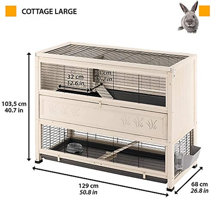 Ferplast Indoor Kaninchenstall, Hasenheim COTTAGE LARGE aus FSC-Holz, für Kaninchen und Meerschweinchen, zwei geräumige Etagen, Zubehör inklusive, 127 x 67 x h 102 cm. – Bild 2