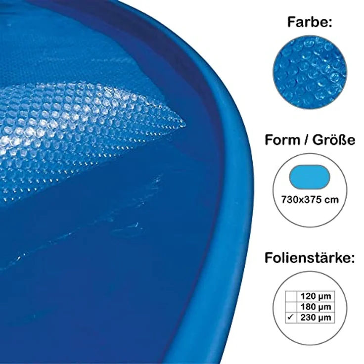 Planet Pool Solarplane, Luftpolsterabdeckung für ovalen Pool 730x375 cm, 230 µm, blau transparent, UVA- und chlorbeständig – Bild 2