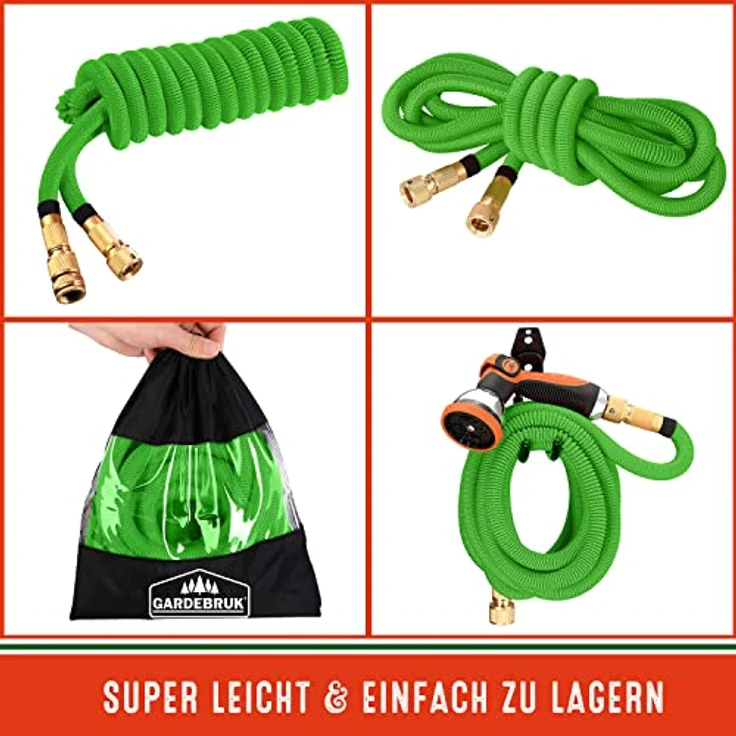 Gardebruk Gartenschlauch flexibel 3fach Latexkern Vollmessing Adapter outdoor Flexschlauch Wasserschlauch – Bild 5