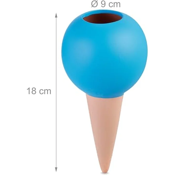 relaxdays Bewässerungssystem Tonkegel 4er Set, automatische Pflanzenbewässerung aus Keramik, Terrakotta und Blau – Bild 4