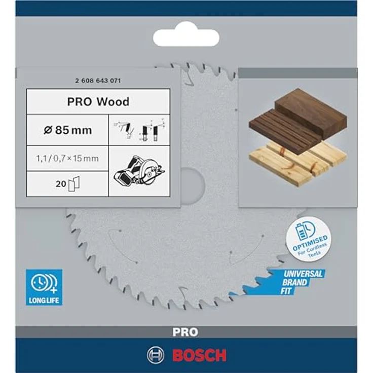 Bosch Professional Kreissägeblatt Optiline Wood zum Sägen in Holz für Handkreissägen Ø 85mm, 20 Zähne – Bild 2