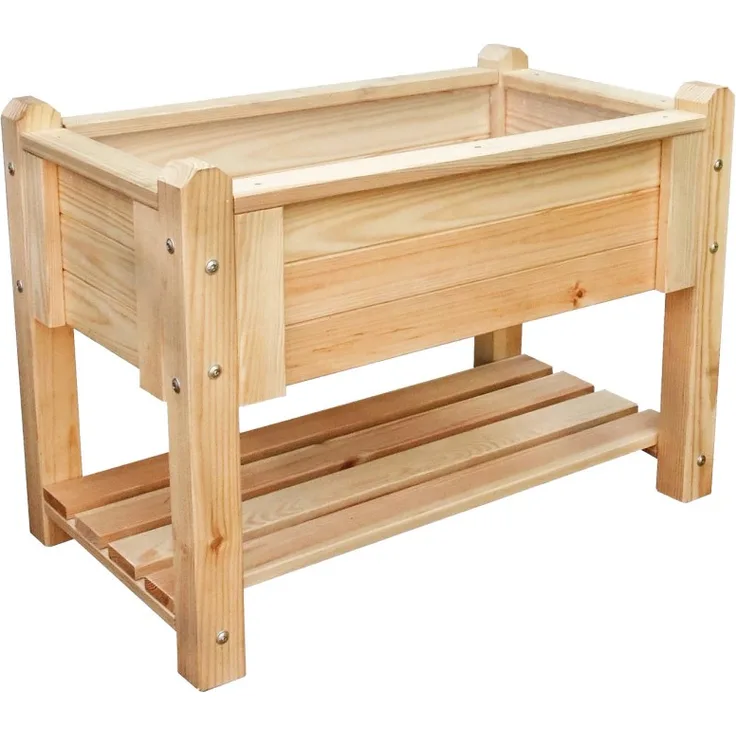Weka Kinder-Hochbeet Tabaluga Lucy, geeignet für kleine Gärtner, 70 cm x 40 cm x 50 cm, naturbelassenes Kiefernholz mit Ablagefläche