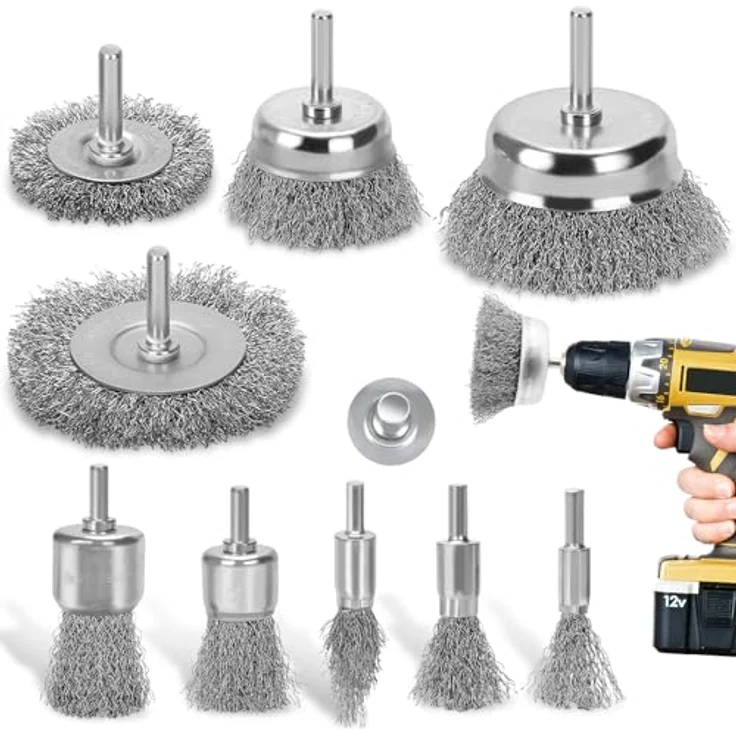 DazSpirit 9-teiliges Drahtbürsten Set für Bohrmaschine – Messingbeschichtete Drahtbürsten & Topfbürsten, 1/4 Zoll-Schaft für Rost- und Farbabtragung – Bild 1