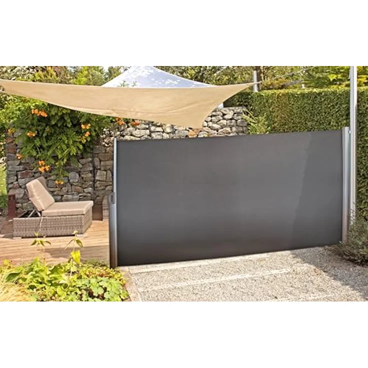 DELUKE OLYP Seitenmarkise, anthrazit, ausziehbar, Sichtschutz aus Polyester mit Aluminium- und Stahlrahmen, für Terrasse/Balkon – Bild 2