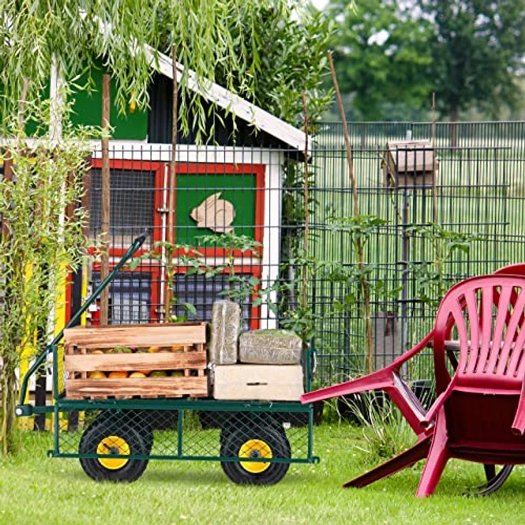 Relaxdays Handwagen Bollerwagen, klappbar mit Luftbereifung, bis 200 kg, grün-gelb – Bild 2