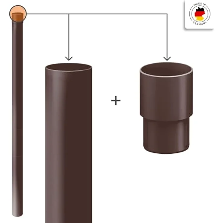 INEFA Fallrohr PVC 200cm DN 100, Dunkelbraun, witterungsbeständig, inklusive Steckmuffe, Made in Germany – Bild 3