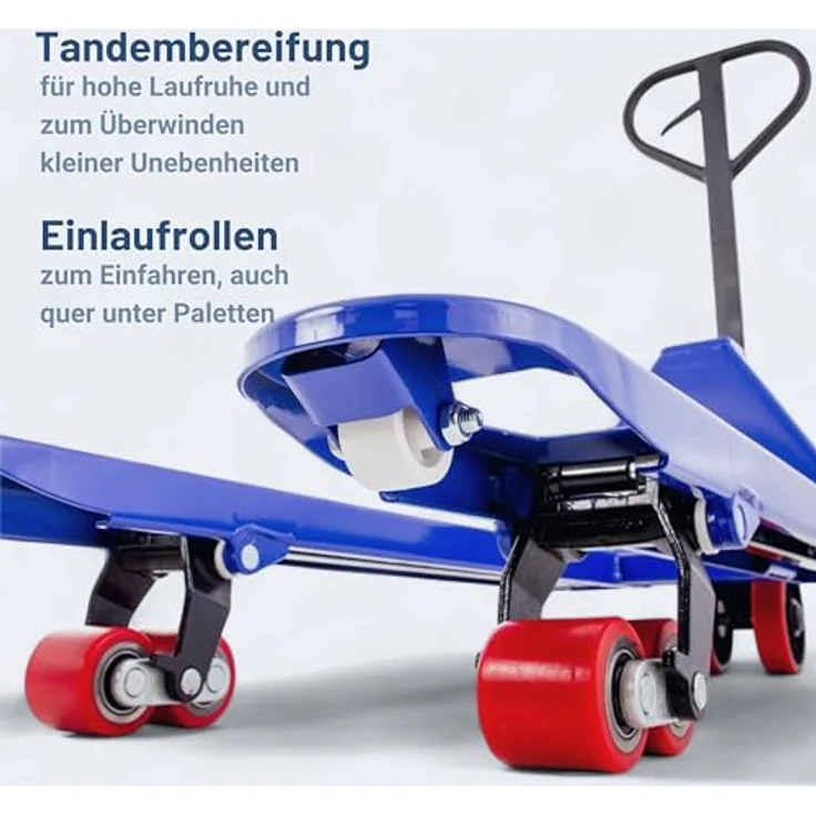 Pallit FIVE Hubwagen, 2500 kg Palettenwagen mit 1150 mm Gabellänge, robuster Stahlrahmen, PU Polyurethan Rollen, handhydraulisch – Bild 2