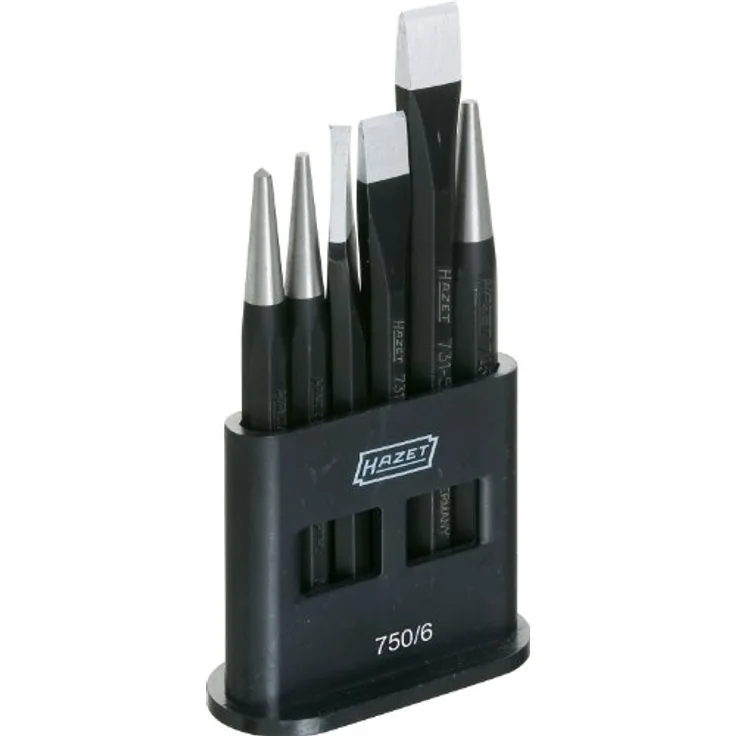 HAZET Meißel-, Durchtreiber-, Körner-Satz 750/6 | 6-teiliges Set | mit Kunststoffständer | aus Chrom-Vanadium Stahl