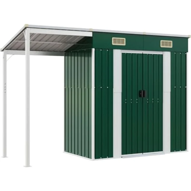 vidaXL Gartenhaus mit Schleppdach Grün 277x110,5x181 cm Stahl – Bild 1