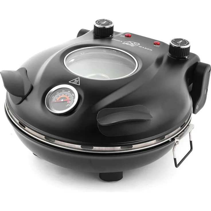 Athlix Elektrischer Pizzaofen mit Keramik-Pizzastein, 420 °C, 1200 W, Schwarz, regelbare Ober- und Unterhitze, für 31 cm Pizzen