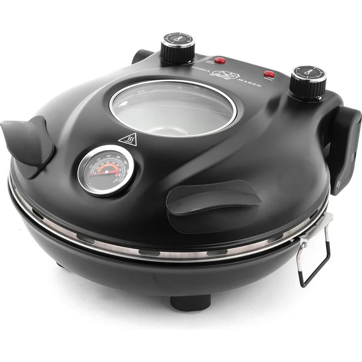Athlix Elektrischer Pizzaofen mit Keramik-Pizzastein, 420 °C, 1200 W, Schwarz, regelbare Ober- und Unterhitze, für 31 cm Pizzen