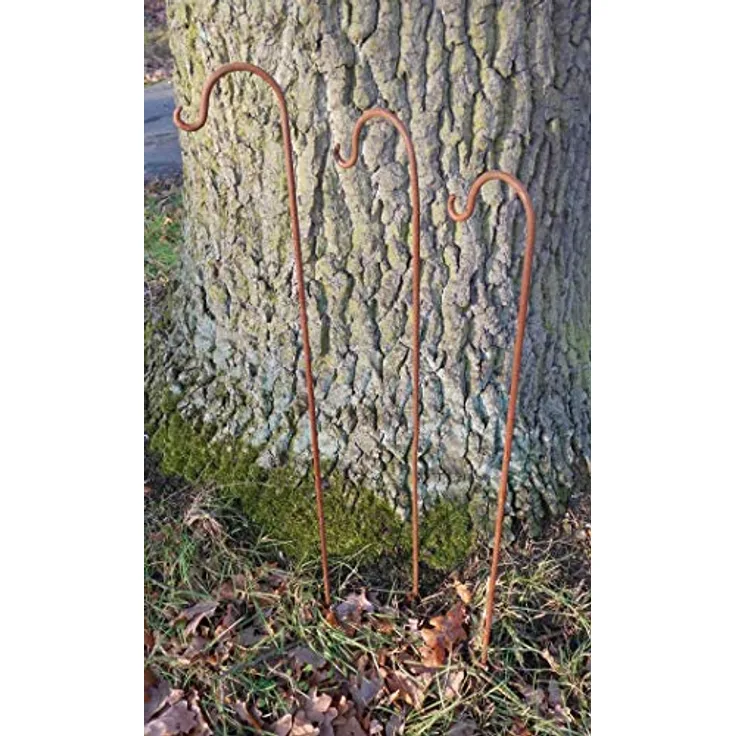 Deko-Impression 3er-Set Gartenstab m. Haken Laternenhaken Eisen massiv Rost je 80 cm