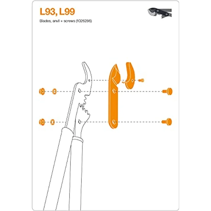 Original Ersatz-Klingen, Amboss und Schrauben für Fiskars PowerGear Amboss Getriebeastscheren L109, LX99, L93, L99, Grau, 1026286 – Bild 3