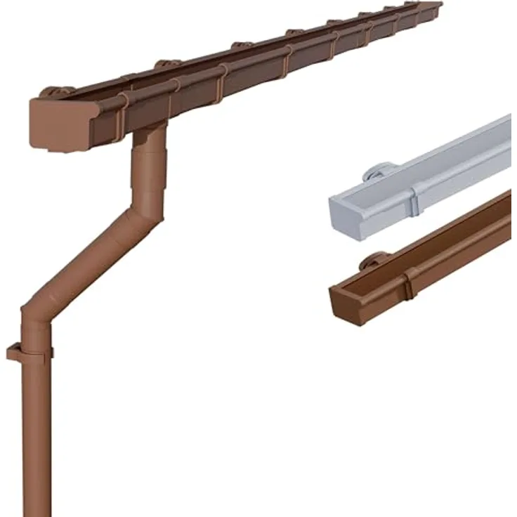 INEFA Dachrinnen Set PVC 3m NW 83 Kastenrinne, witterungsbeständig, für Gartenhaus und Carport, braun